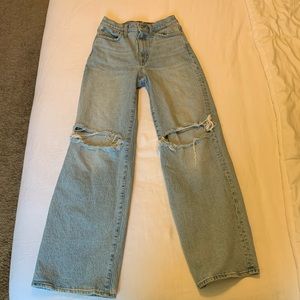 Madewell Superwide-Leg Jeans, 26 - Stretch, Ripped Knees, Light Wash